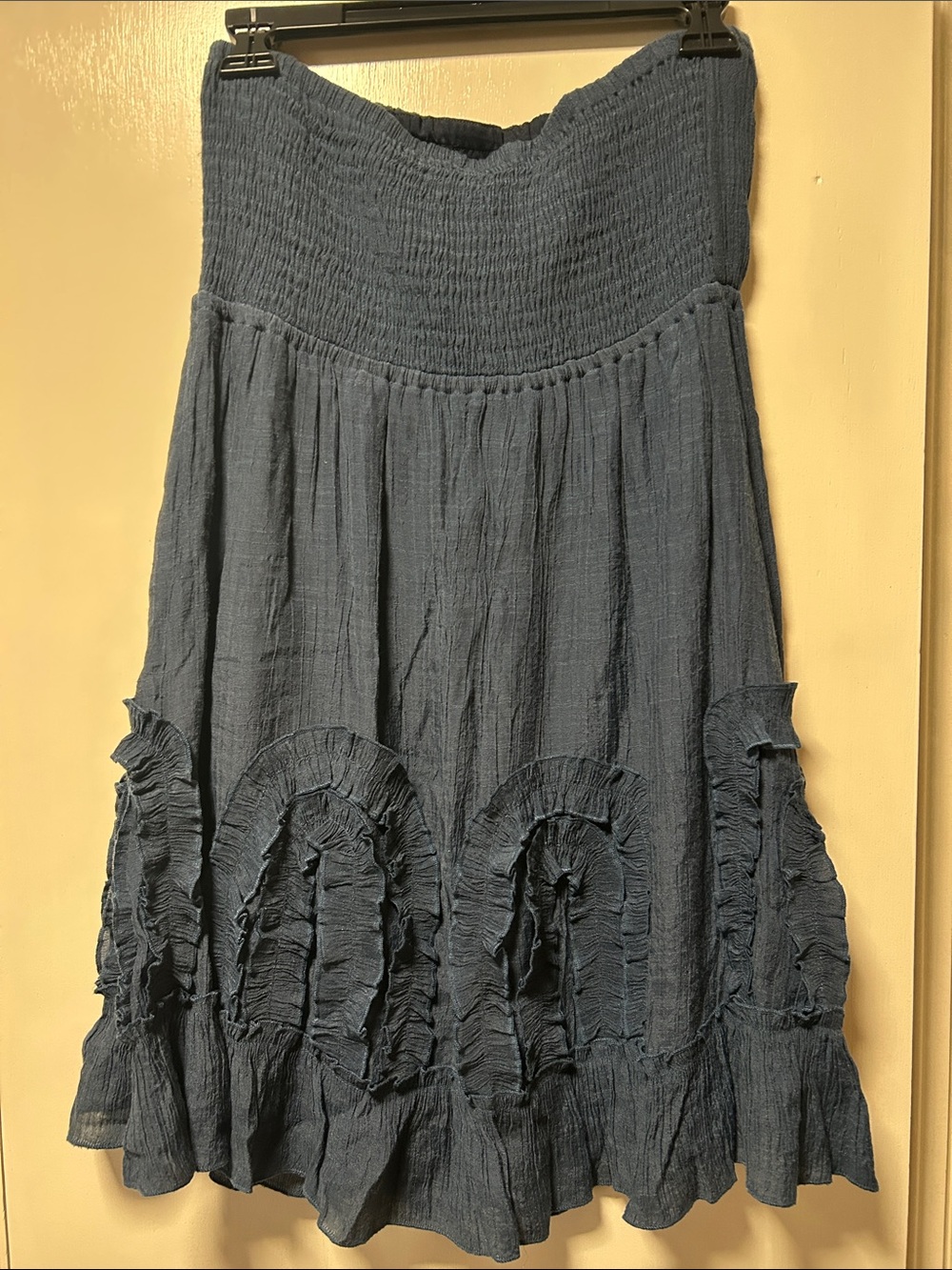 Navy Strapless Ruffled Mini Dress - Picture 5 of 7
